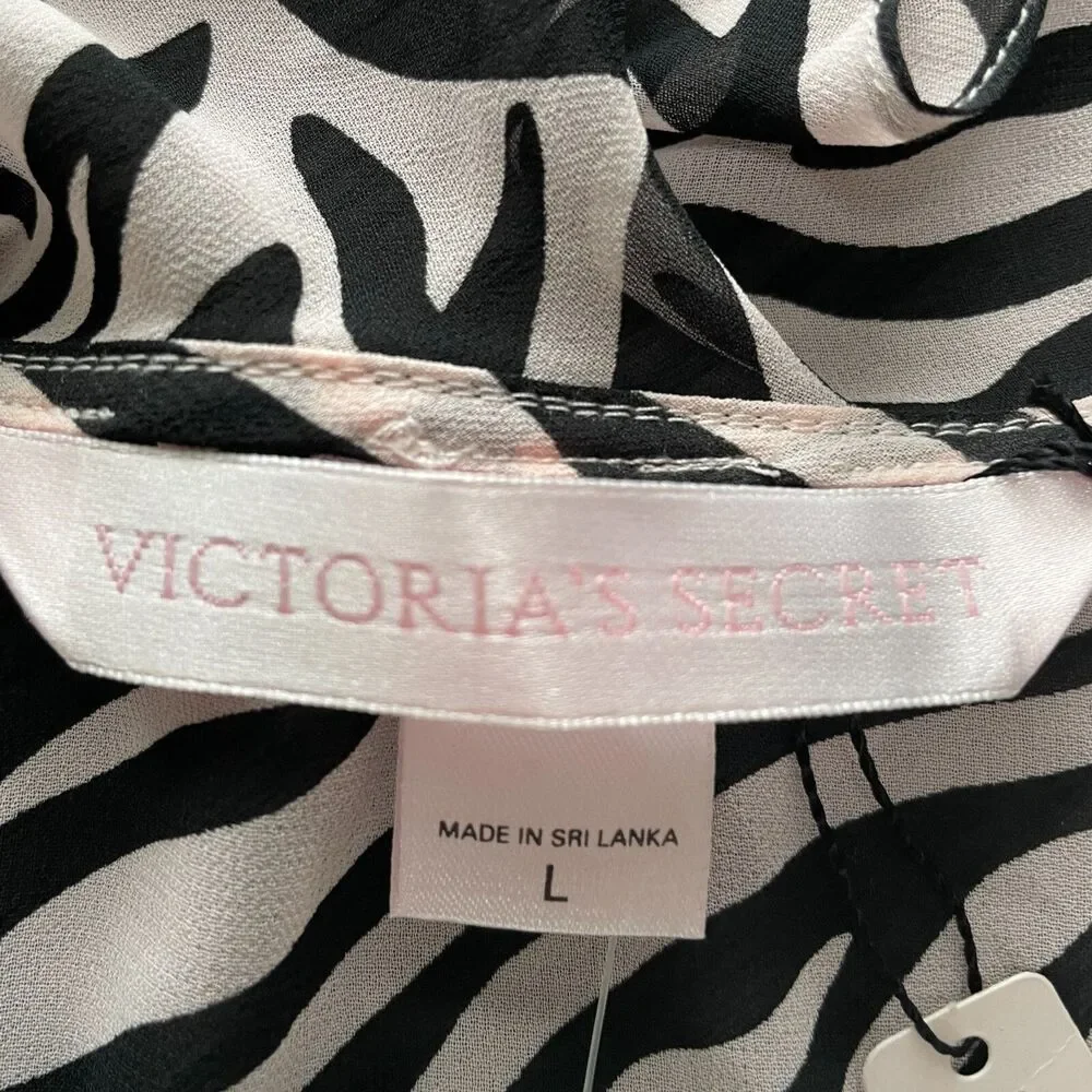 Victoria's Secret Womens L Short Sleeve Ruffled V Neck Sheer Top **READ**